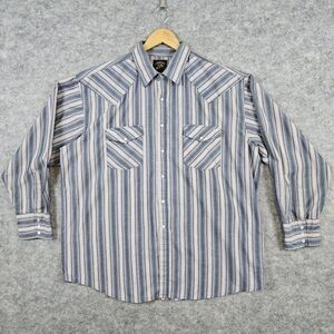 Saddle King Men's‎ Western Pearl Snap Size 17 1/2 Striped Cowboy Shirt Rodeo